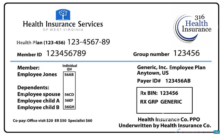 Download West Virginia health insurance card Photoshop template